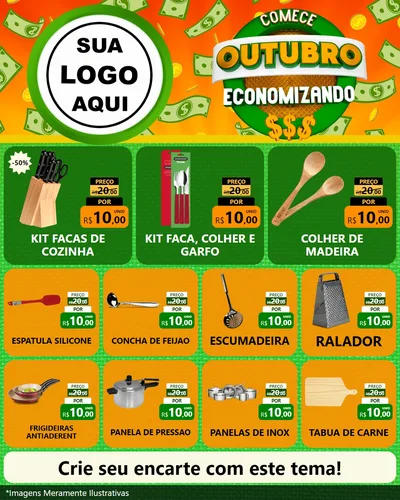 Modelo de Rede Social para Feed Instagram com o tema Comece Outubro Economizando para Utilidades Domésticas