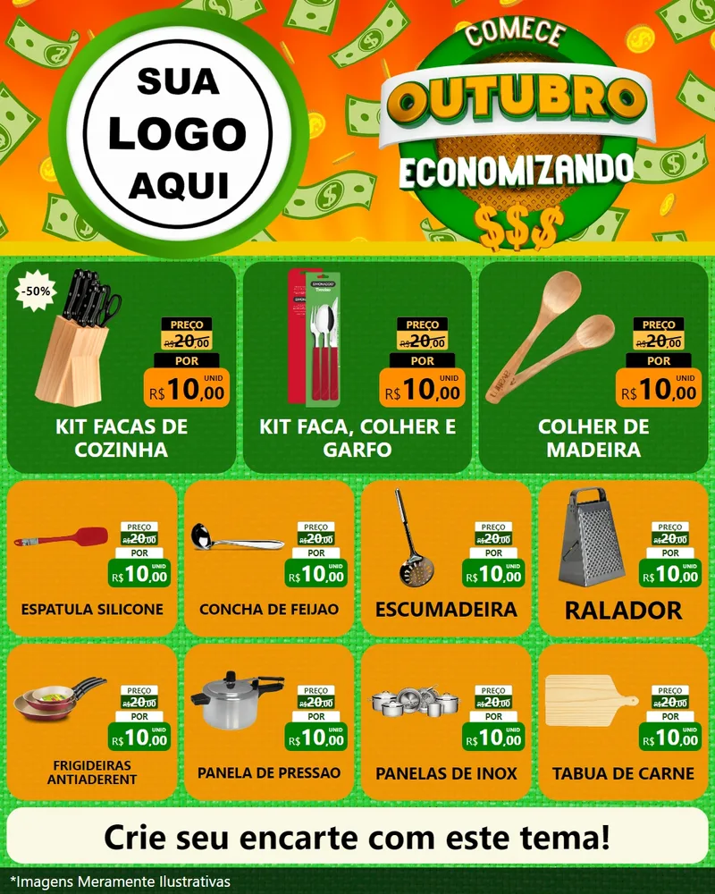 Modelo de Rede Social para Feed Instagram com o tema Comece Outubro Economizando para Utilidades Domésticas