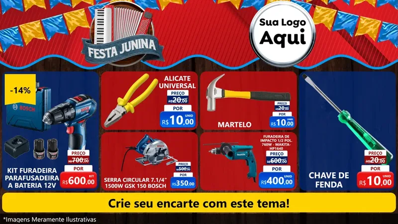 Modelo de TV para TV Horizontal com o tema Festa Junina para Maquinas e Ferramentas
