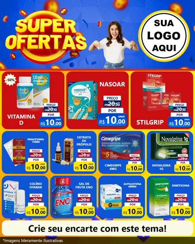 Modelo de Rede Social para Feed Instagram com o tema Super Ofertas para Farmácia