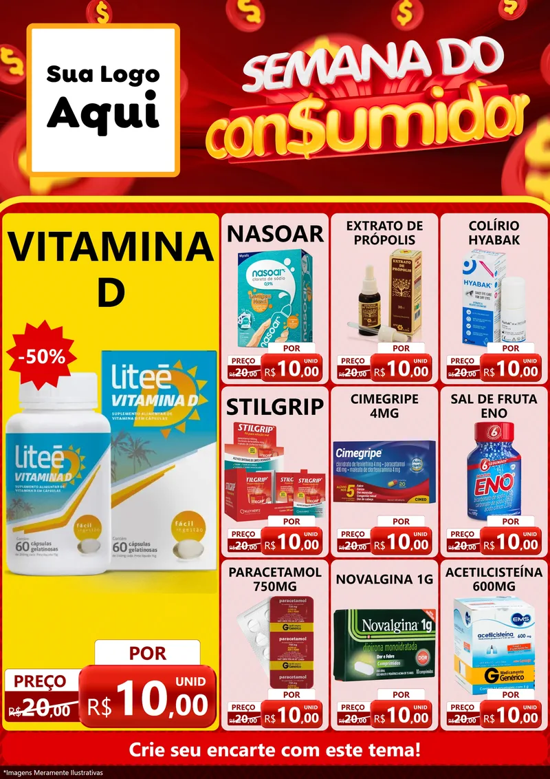 Modelo de Encarte para Encarte A4 Vertical com o tema Semana do Consumidor para Farmácia
