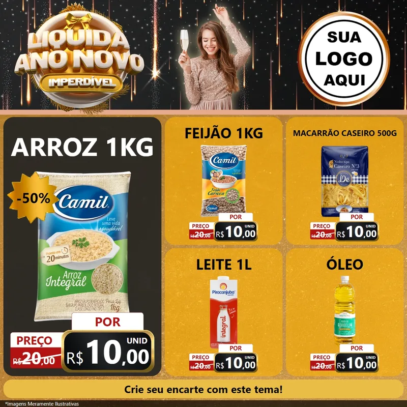 Modelo de Rede Social para Feed Facebook com o tema Liquida Ano Novo Imperdível para Supermercado