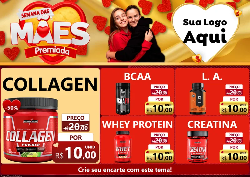 Modelo de Encarte para Encarte A4 Horizontal com o tema Semana das Mães Premiada para Suplementos alimentares