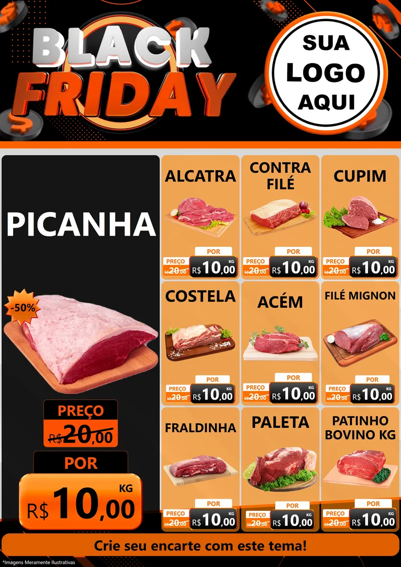 Modelo de Encarte para Encarte A4 Vertical com o tema Black Friday para Açougue