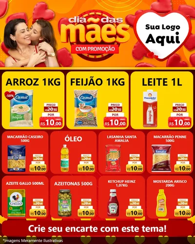 Modelo de Rede Social para Feed Instagram com o tema Dia das Mães com Promoção para Supermercado
