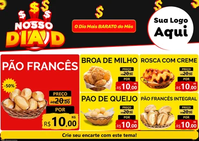 Modelo de Encarte para Encarte A4 Horizontal com o tema Nosso Dia D para Padaria