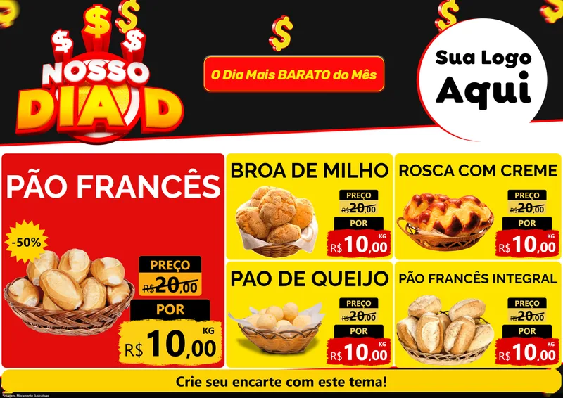 Modelo de Encarte para Encarte A4 Horizontal com o tema Nosso Dia D para Padaria