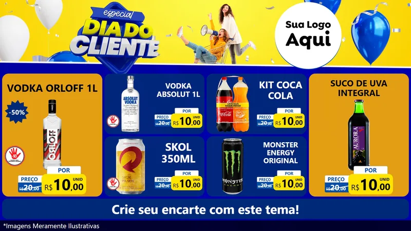 Modelo de TV para TV Horizontal com o tema Especial Dia do Cliente para Distribuidora de bebidas