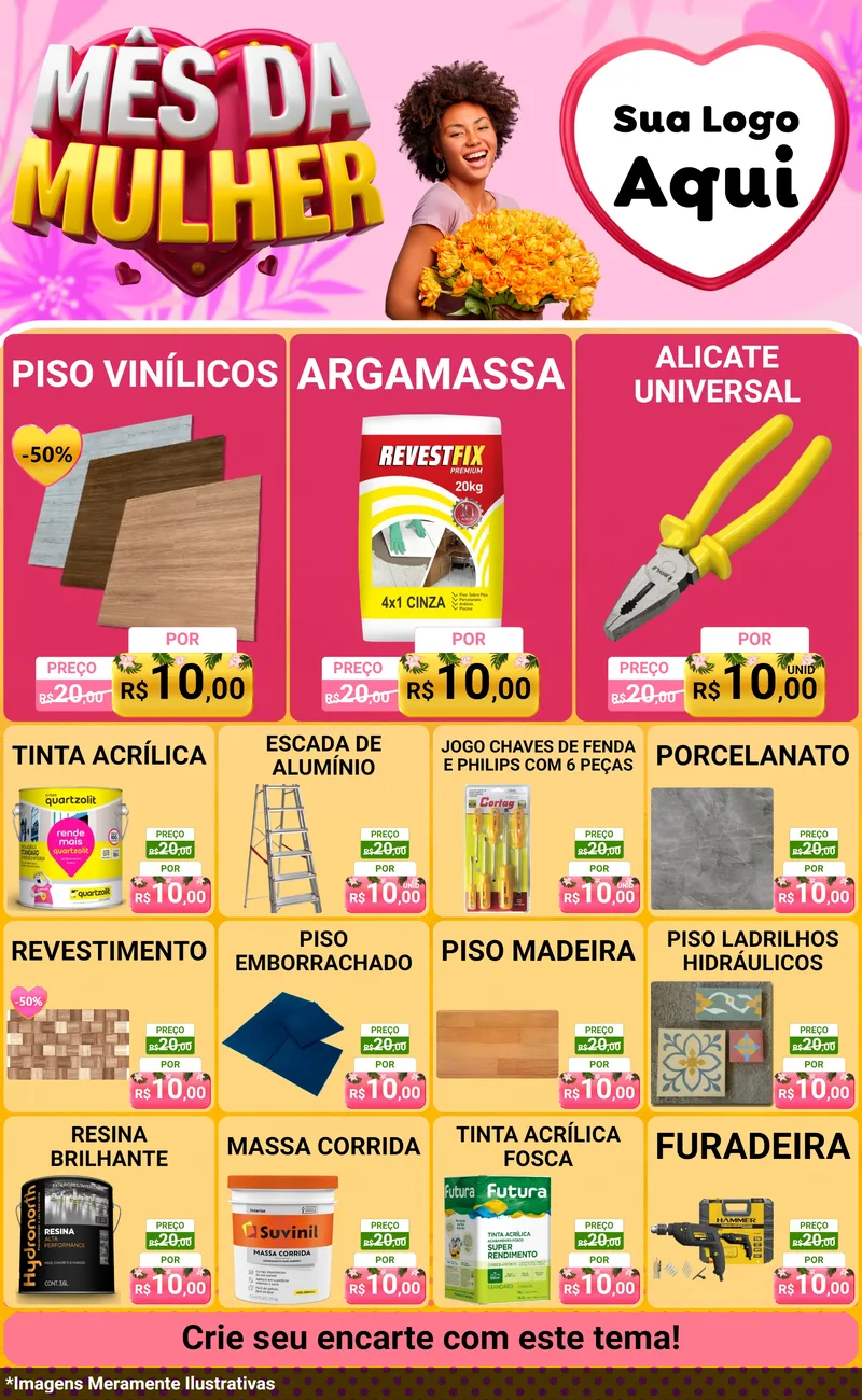 Modelo de Encarte para Encarte Grande com o tema Mês da Mulher para Material para Construção
