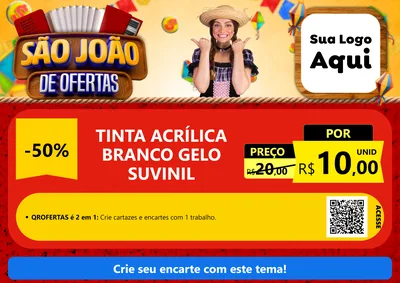 Modelo de Cartaz para Cartaz A4 Horizontal com o tema São João de Ofertas para Tintas e Ferramentas