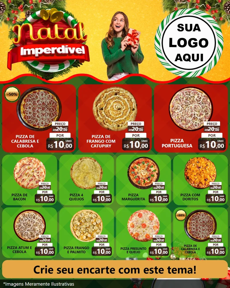 Modelo de Rede Social para Feed Instagram com o tema Natal Imperdível para Pizzaria