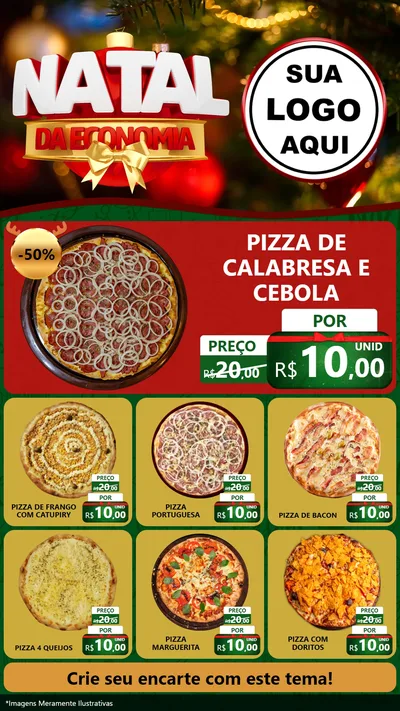Modelo de Rede Social para Stories com o tema Natal da Economia para Pizzaria