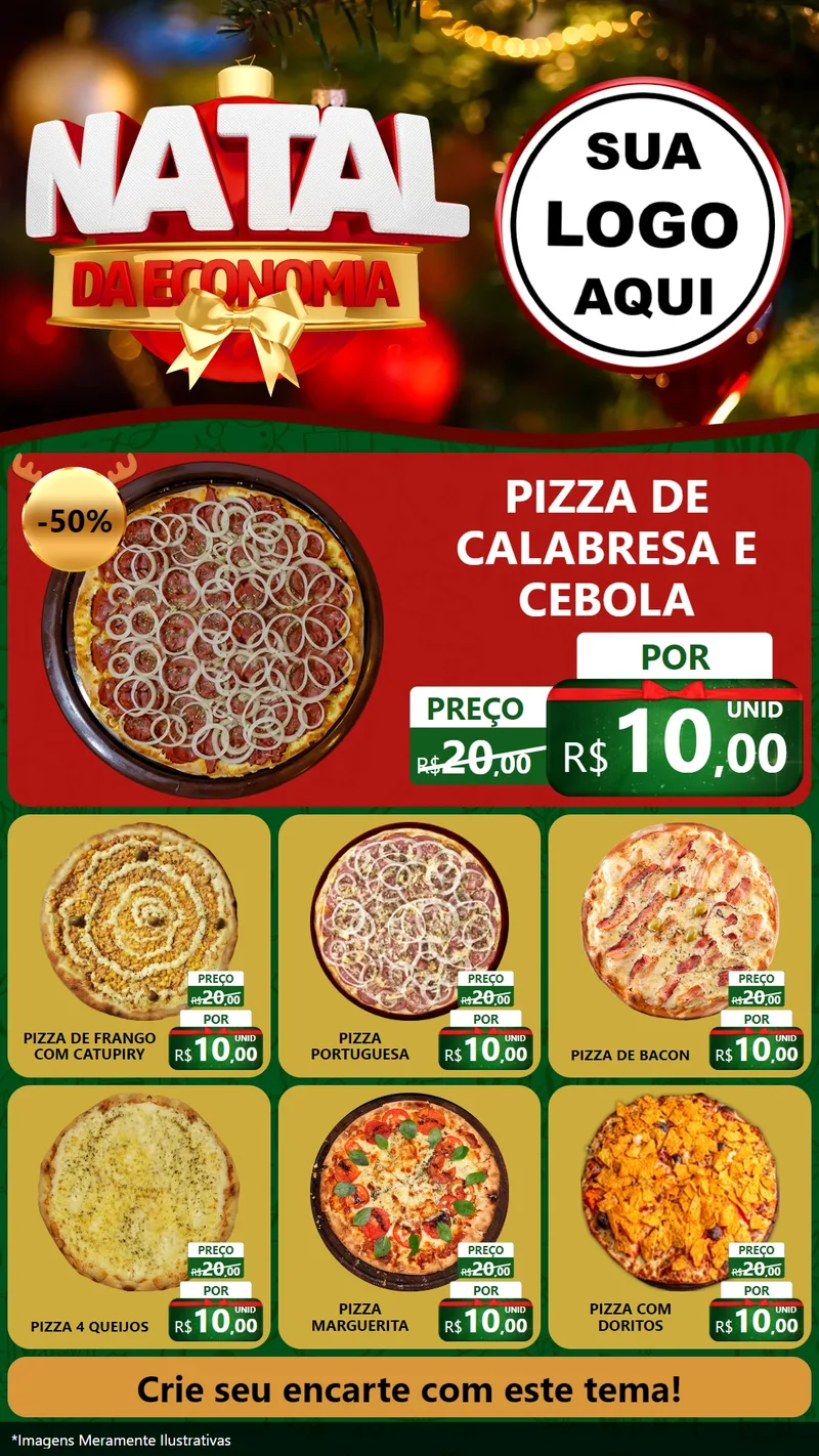 Modelo de Rede Social para Stories com o tema Natal da Economia para Pizzaria