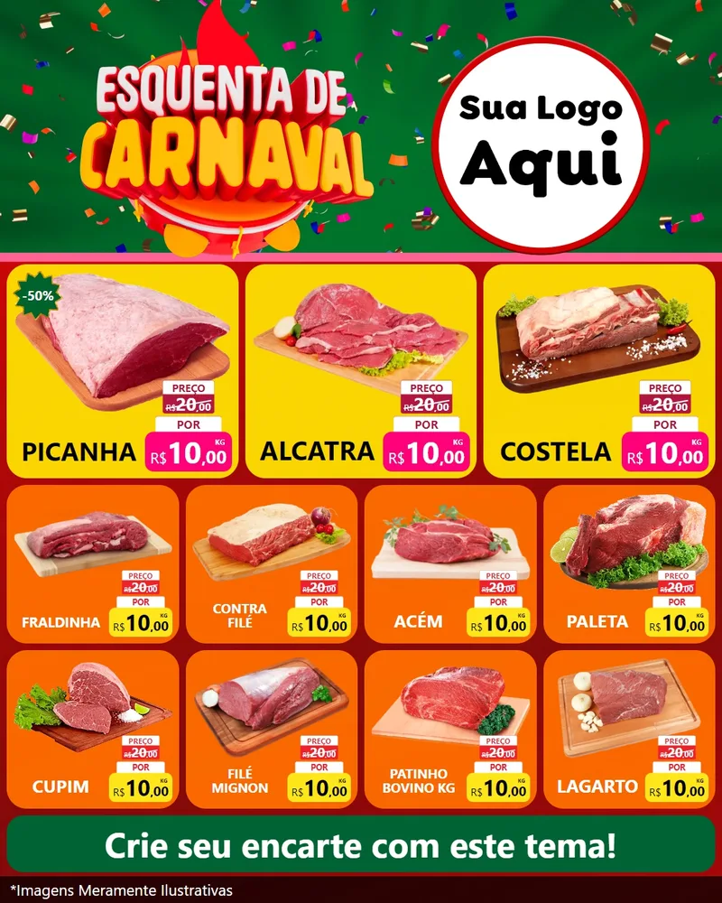 Modelo de Rede Social para Feed Instagram com o tema Esquenta de Carnaval para Açougue