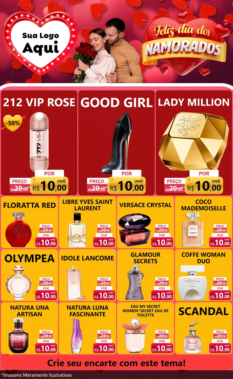 Modelo de Encarte para Encarte Grande com o tema Feliz Dia Dos Namorados para Perfumes