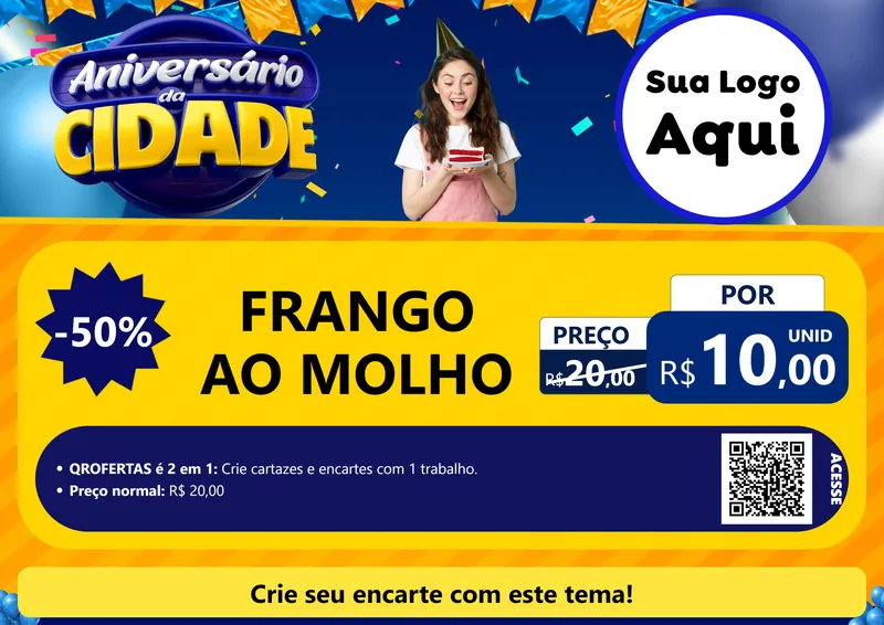 Modelo de Cartaz para Cartaz A4 Horizontal com o tema Aniversário da Cidade para Restaurante