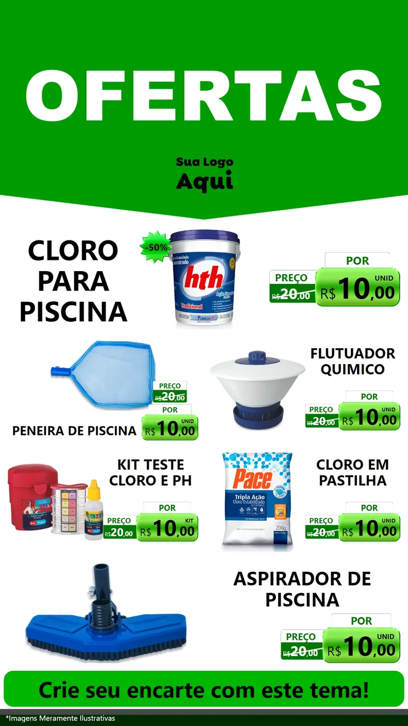 Modelo de TV para TV Vertical com o tema Ofertas Verde Cartaz para Produtos para Piscina
