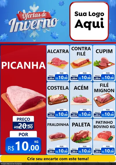 Modelo de Encarte para Encarte A4 Vertical com o tema Ofertas de Inverno para Açougue