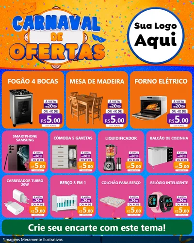 Modelo de Rede Social para Feed Instagram com o tema Carnaval de Ofertas para Móveis e Eletro