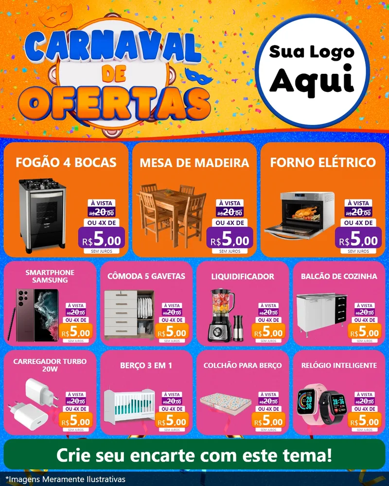 Modelo de Rede Social para Feed Instagram com o tema Carnaval de Ofertas para Móveis e Eletro