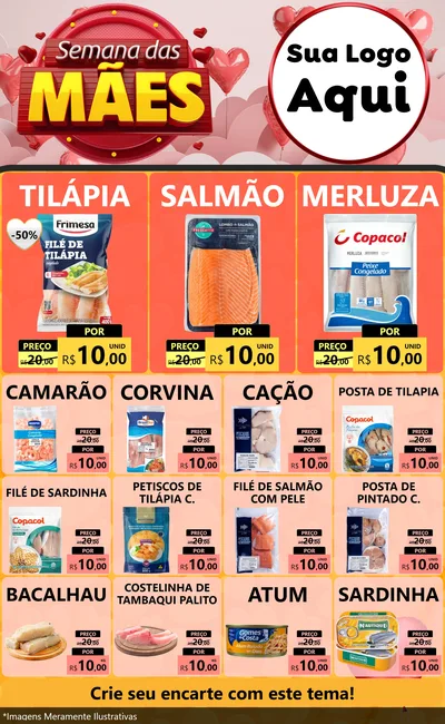Modelo de Encarte para Encarte Grande com o tema Semana das Mães para Peixaria