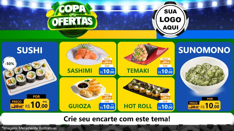 Modelo de TV para TV Horizontal com o tema Copa de Ofertas para Comida japonesa