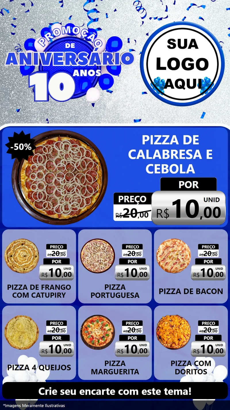 Modelo de Rede Social para Stories com o tema Promoção de Aniversário - 10 Anos para Pizzaria