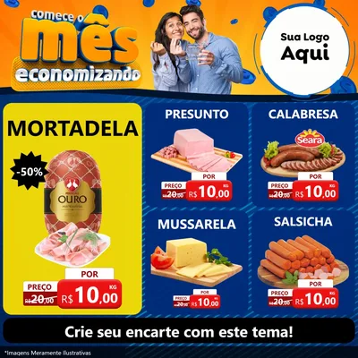 Modelo de Rede Social para Feed Facebook com o tema Comece O Mês Economizando para Frios e Laticínios
