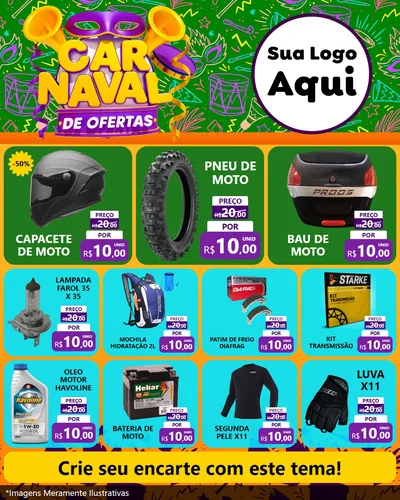 Modelo de Rede Social para Feed Instagram com o tema Carnaval de Ofertas para Moto peças