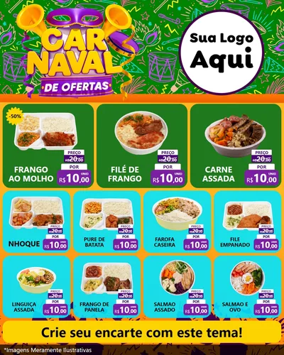 Modelo de Rede Social para Feed Instagram com o tema Carnaval de Ofertas para Restaurante