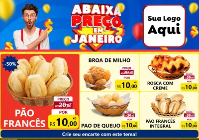 Modelo de Encarte para Encarte A4 Horizontal com o tema Abaixa Preço em Janeiro para Padaria