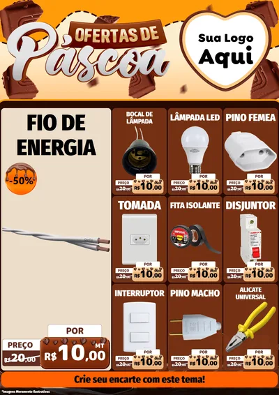 Modelo de Encarte para Encarte A4 Vertical com o tema Ofertas de Páscoa para Materiais Elétricos