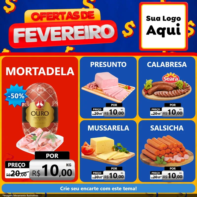 Modelo de Rede Social para Feed Facebook com o tema Ofertas de Fevereiro para Frios e Laticínios