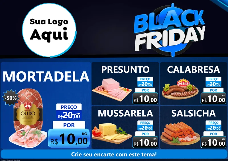Modelo de Encarte para Encarte A4 Horizontal com o tema Black Friday para Frios e Laticínios