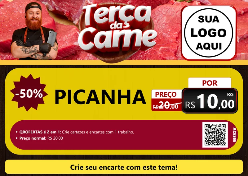 Modelo de Cartaz para Cartaz A4 Horizontal com o tema Terça das Carnes para Açougue