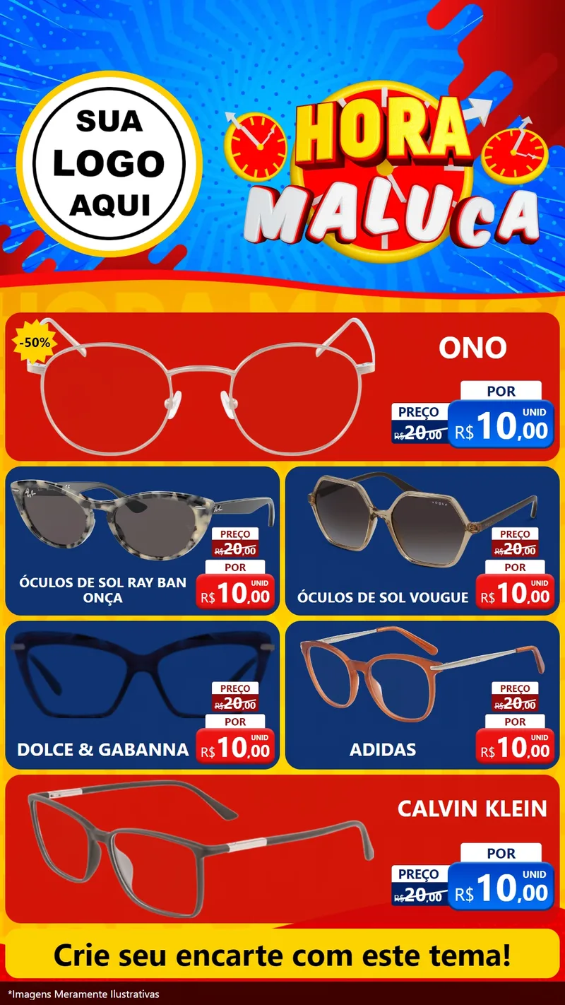 Modelo de TV para TV Vertical com o tema Hora Maluca para Óticas