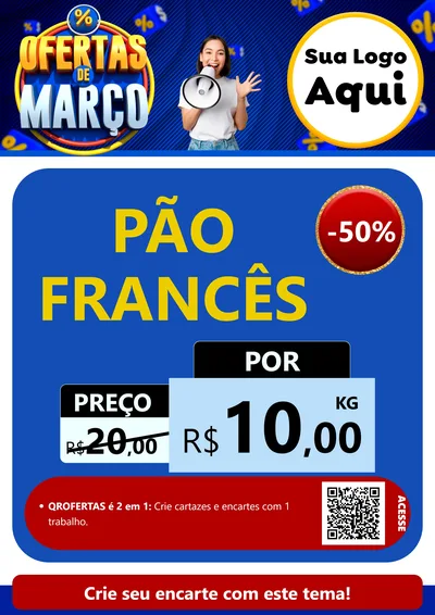 Modelo de Cartaz para Cartaz A4 Vertical com o tema Ofertas de Março para Padaria