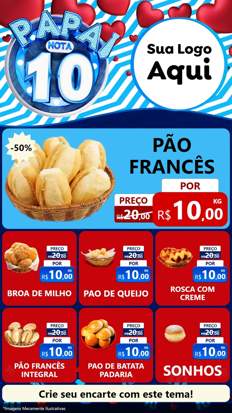 Modelo de Rede Social para Stories com o tema Papai Nota 10 para Padaria