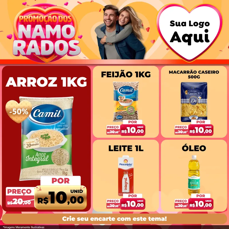 Modelo de Rede Social para Feed Facebook com o tema Promoção dos Namorados para Supermercado