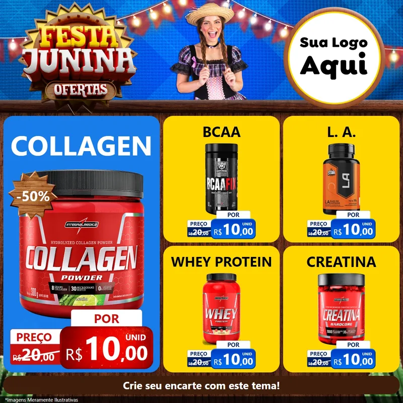 Modelo de Rede Social para Feed Facebook com o tema Festa Junina Ofertas para Suplementos alimentares