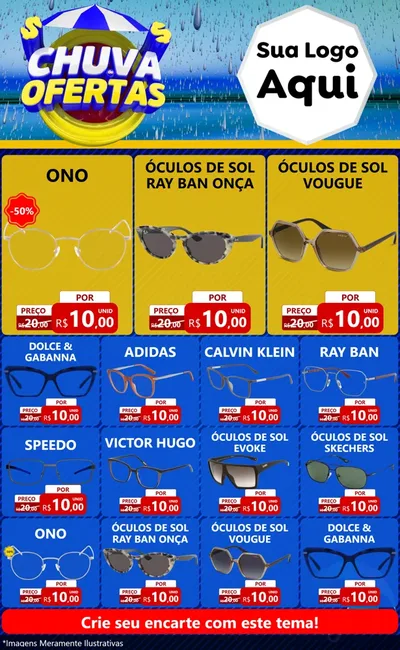 Modelo de Encarte para Encarte Grande com o tema Chuva de Ofertas para Óticas