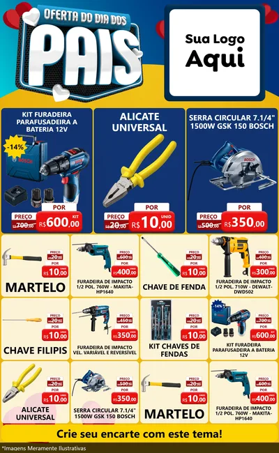 Modelo de Encarte para Encarte Grande com o tema Oferta Do Dia Dos Pais para Maquinas e Ferramentas