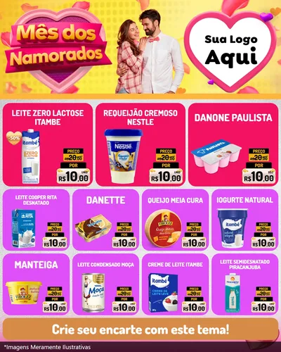 Modelo de Rede Social para Feed Instagram com o tema Mês dos Namorados para Frios e Laticínios