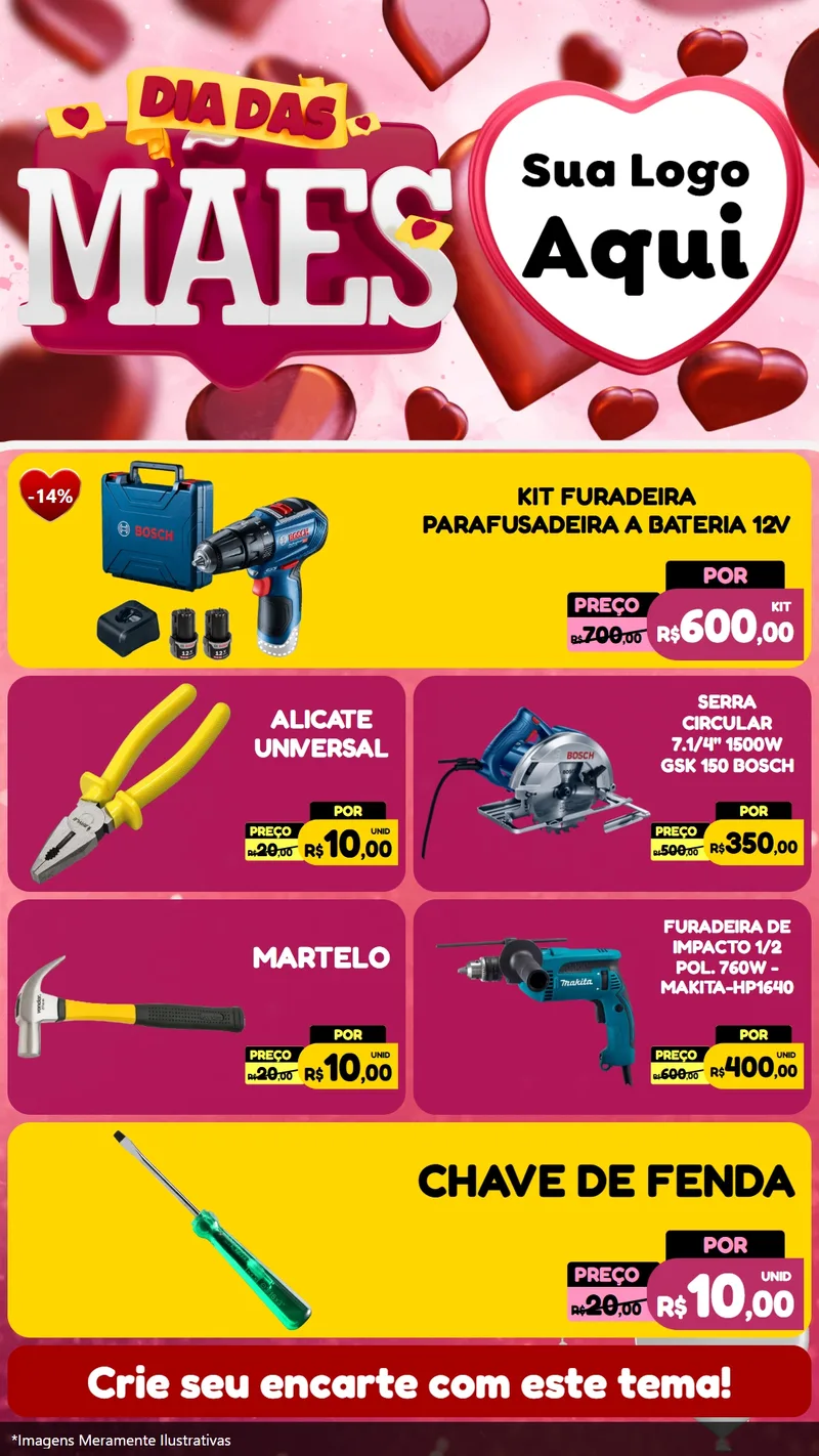 Modelo de TV para TV Vertical com o tema Dia Das Mães para Maquinas e Ferramentas