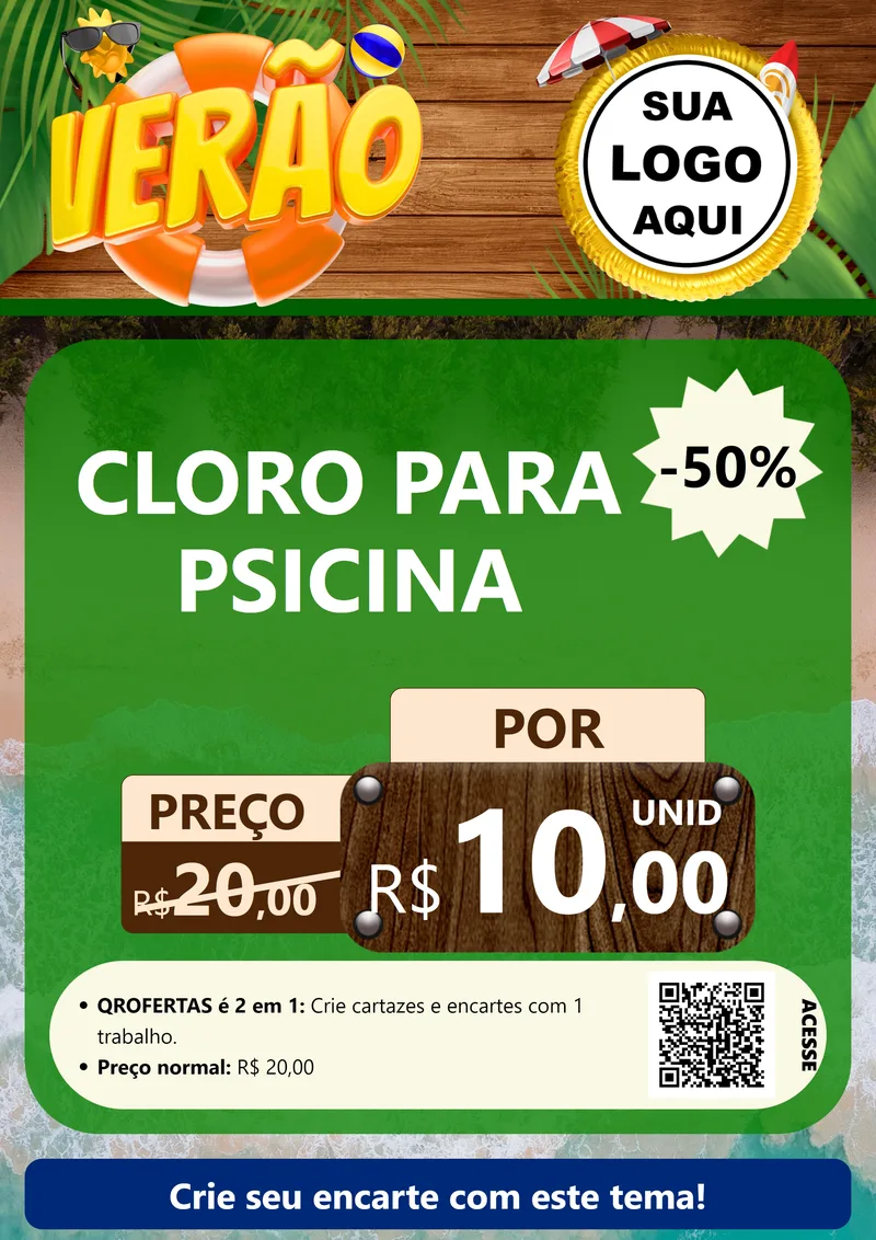 Modelo de Cartaz para Cartaz A4 Vertical com o tema Verão para Produtos para Piscina