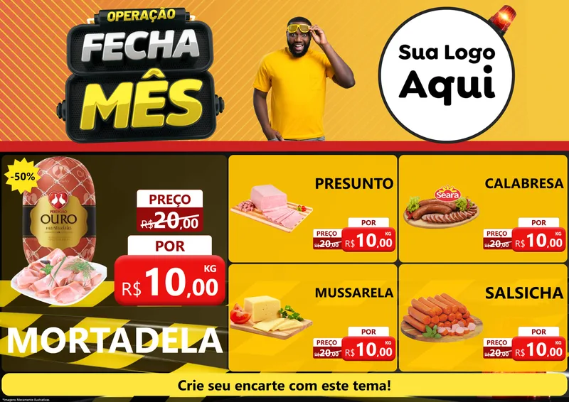 Modelo de Encarte para Encarte A4 Horizontal com o tema Operação Fecha Mês para Frios e Laticínios