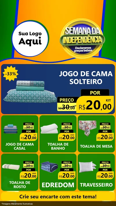 Modelo de Rede Social para Stories com o tema Semana da Independência Declaramos Preços Baixos para Cama, Mesa e Banho