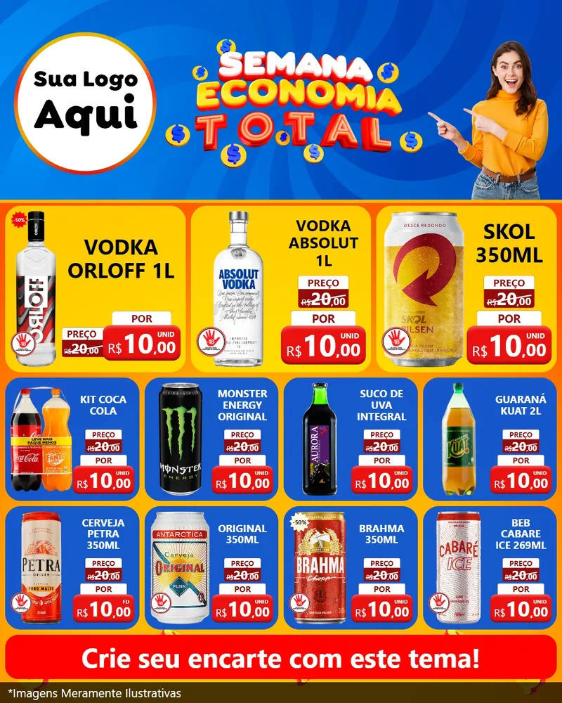 Modelo de Rede Social para Feed Instagram com o tema Semana Economia Total para Distribuidora de bebidas