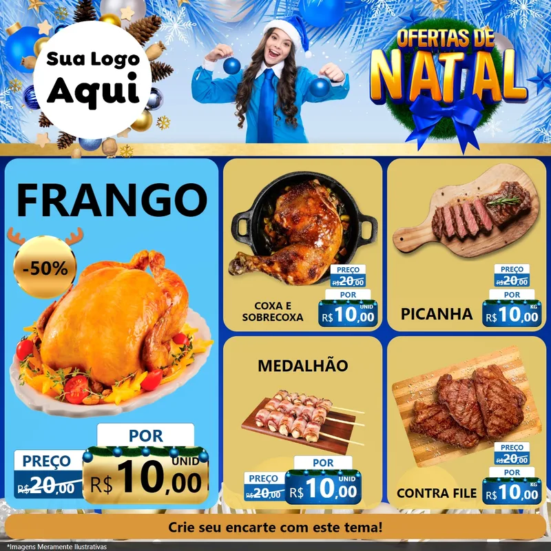 Modelo de Rede Social para Feed Facebook com o tema Ofertas de Natal para Assados