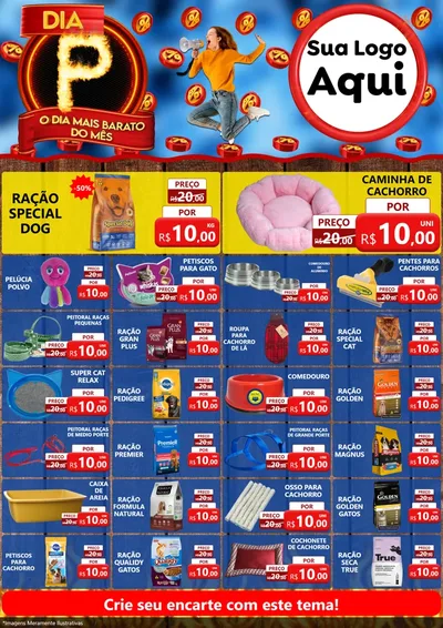 Modelo de Encarte para Encarte A4 Vertical com o tema Dia P - O Dia Mais Barato Do Mês para Pet Shop
